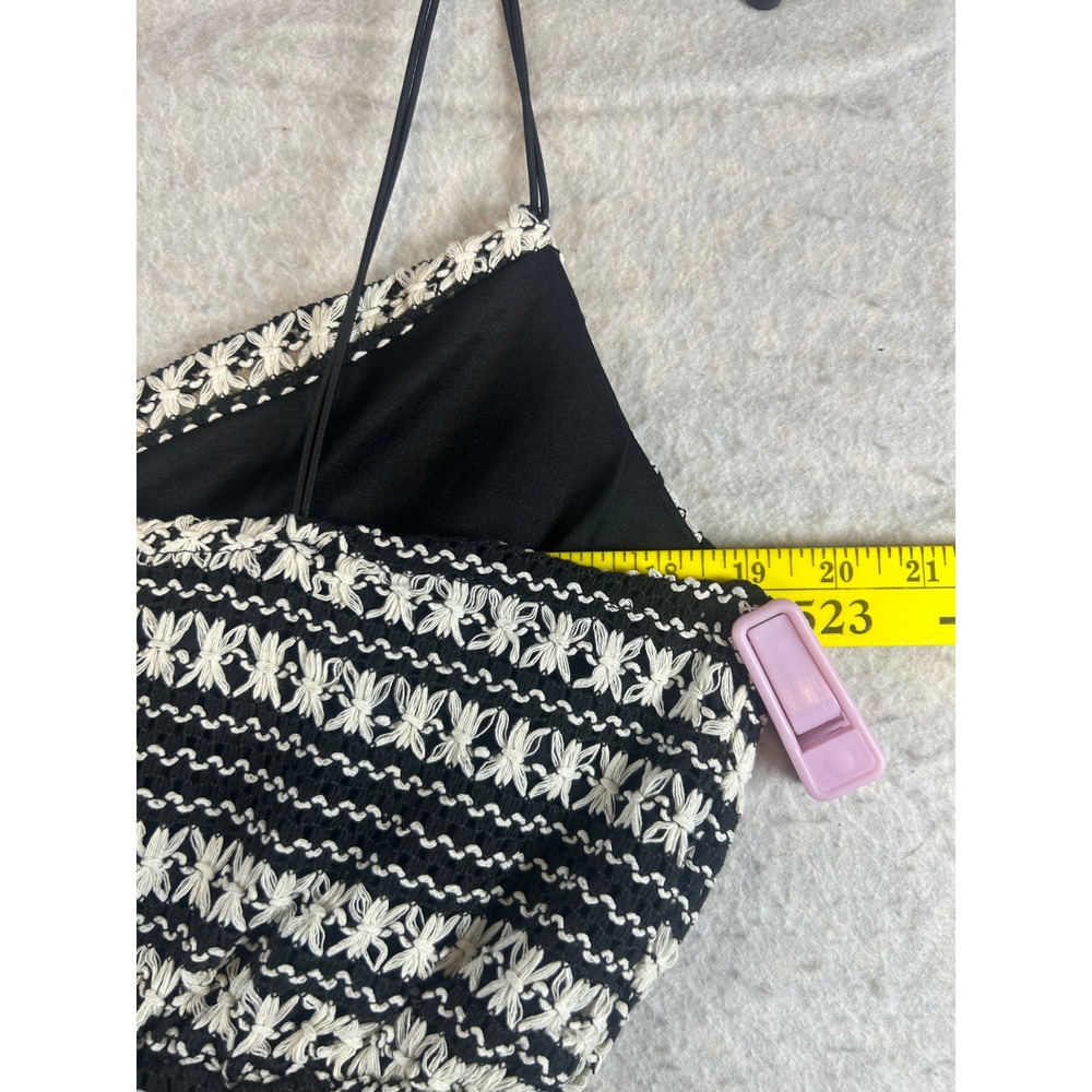 Fashion Nova‎ Bali Mami Crochet Mini Dress Black Cream Fringe 1X New With Tags - Picture 4 of 7